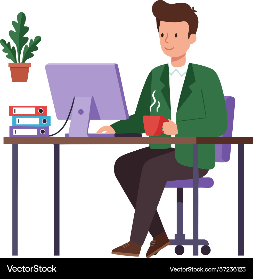 Man working at office desk with computer Man working at office desk with computer vector image