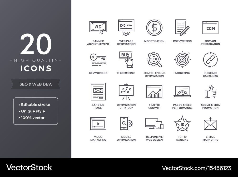 SEO Line Icons - Website Optimization vector image