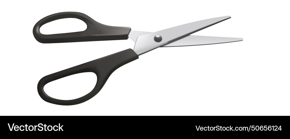 3d realistic open scissors with black handles 3d realistic open scissors with black handles vector image
