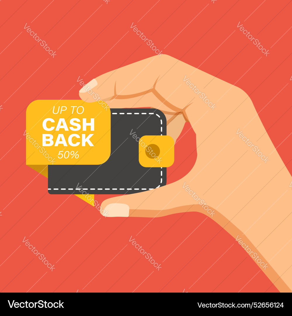 Cashback in hand icon flat style money back Cashback in hand icon flat style money back vector image