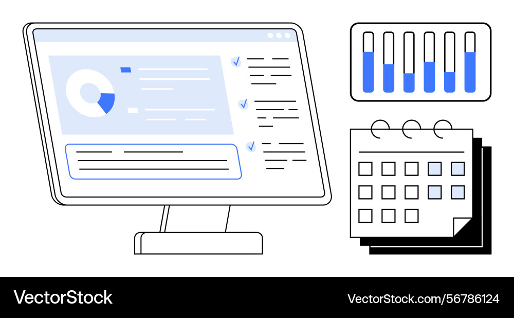 Digital workspace with data dashboard calendar Digital workspace with data dashboard calendar vector image