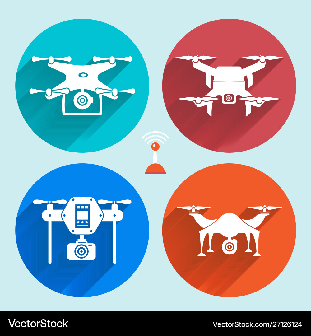 Drones set flat design element drone Drones set flat design element drone vector image