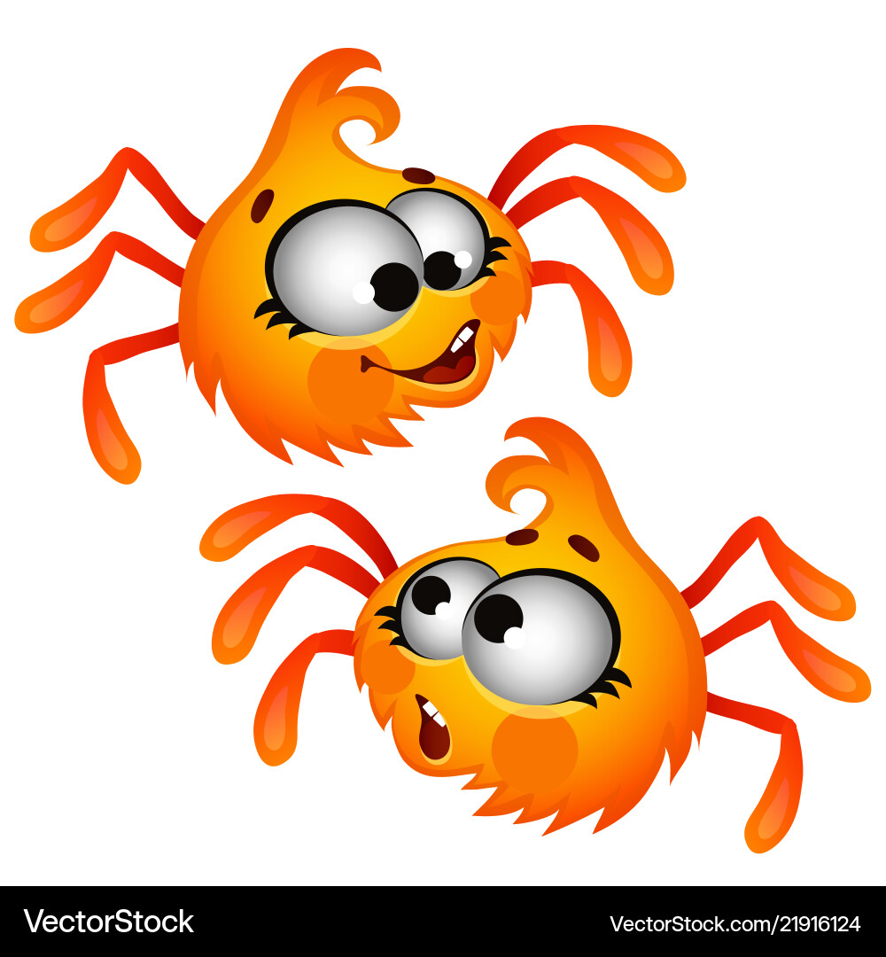 Set of funny laughing orange furry spider isolated Set of funny laughing orange furry spider isolated vector image