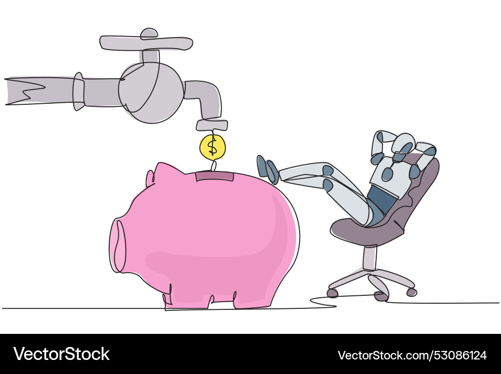 Single continuous line drawing a robot sit relax Single continuous line drawing a robot sit relax vector image