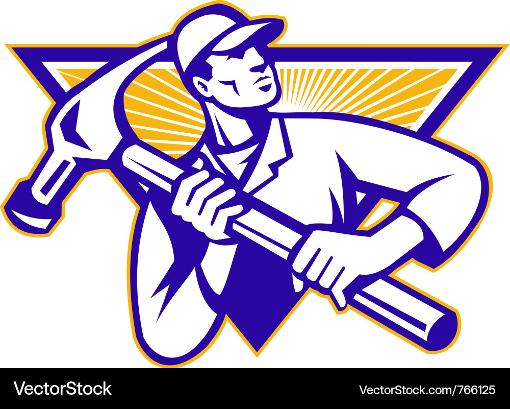 Carpenter with Hammer in Triangle vector image