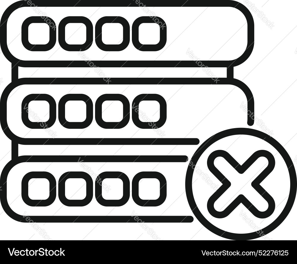 Database error with cross mark showing data loss Database error with cross mark showing data loss vector image