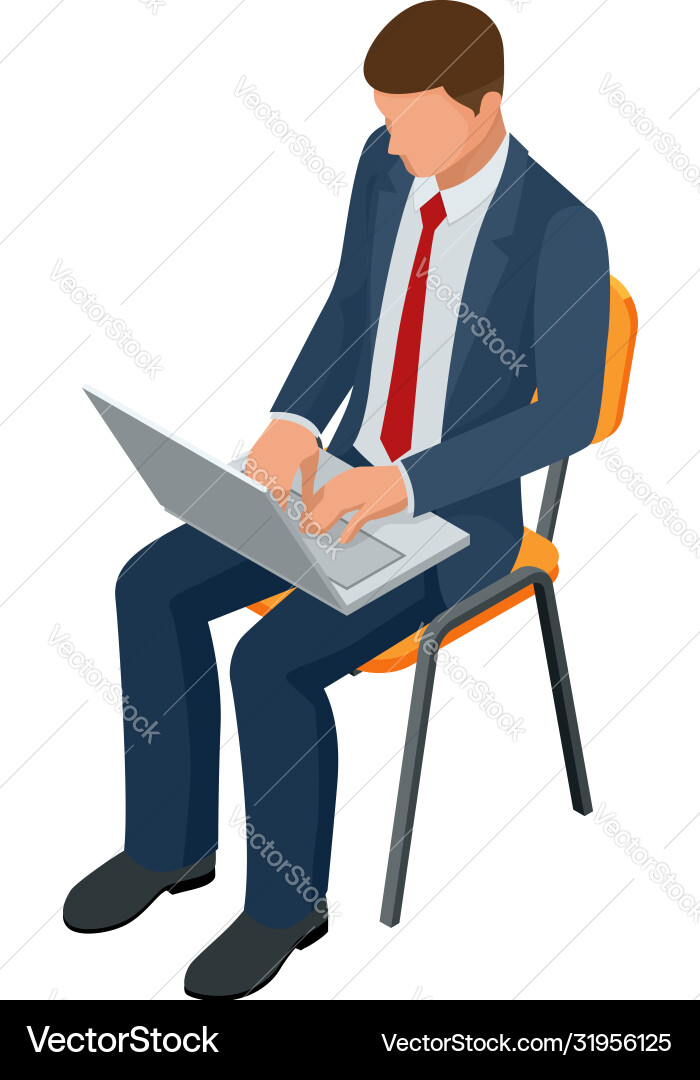 Isometric businessman isolated on write creating Isometric businessman isolated on write creating vector image