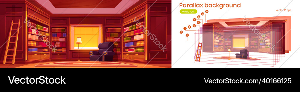 Parallax background with library interior Parallax background with library interior vector image