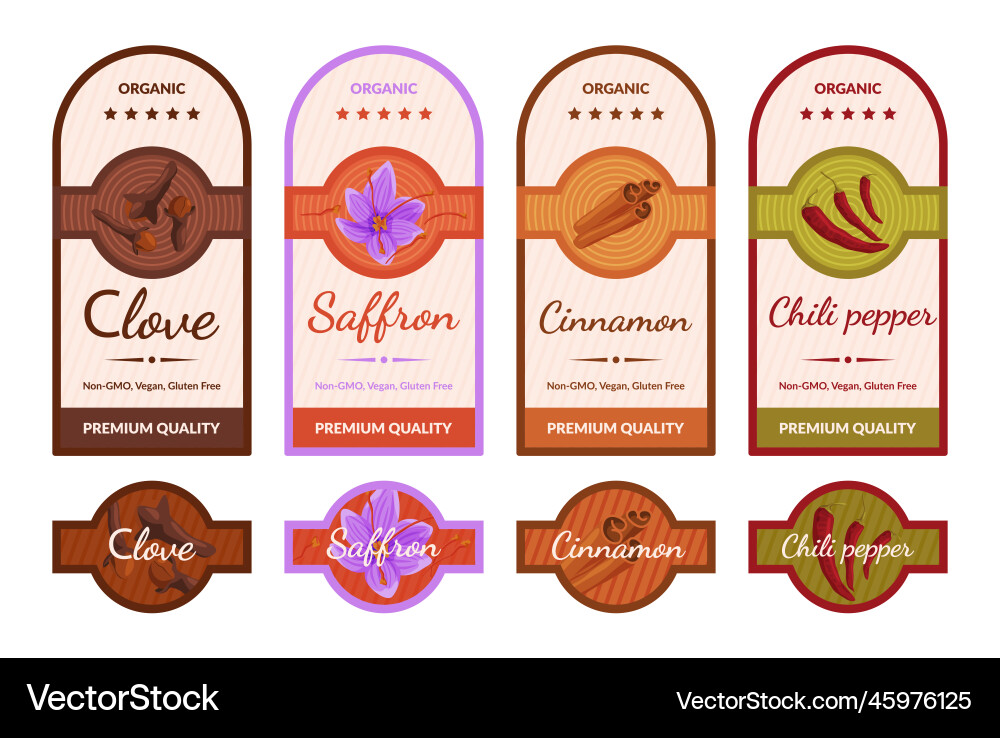 Seasonings label pack sticker clove saffron Seasonings label pack sticker clove saffron vector image