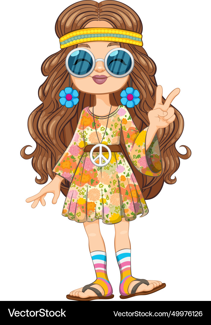 Cartoon of a girl dressed in colorful hippie Cartoon of a girl dressed in colorful hippie vector image