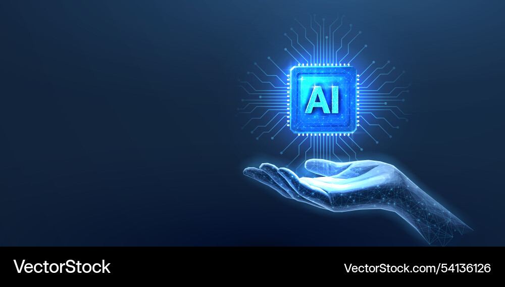 Chip with ai letters in hand technology robot Chip with ai letters in hand technology robot Vector Image
