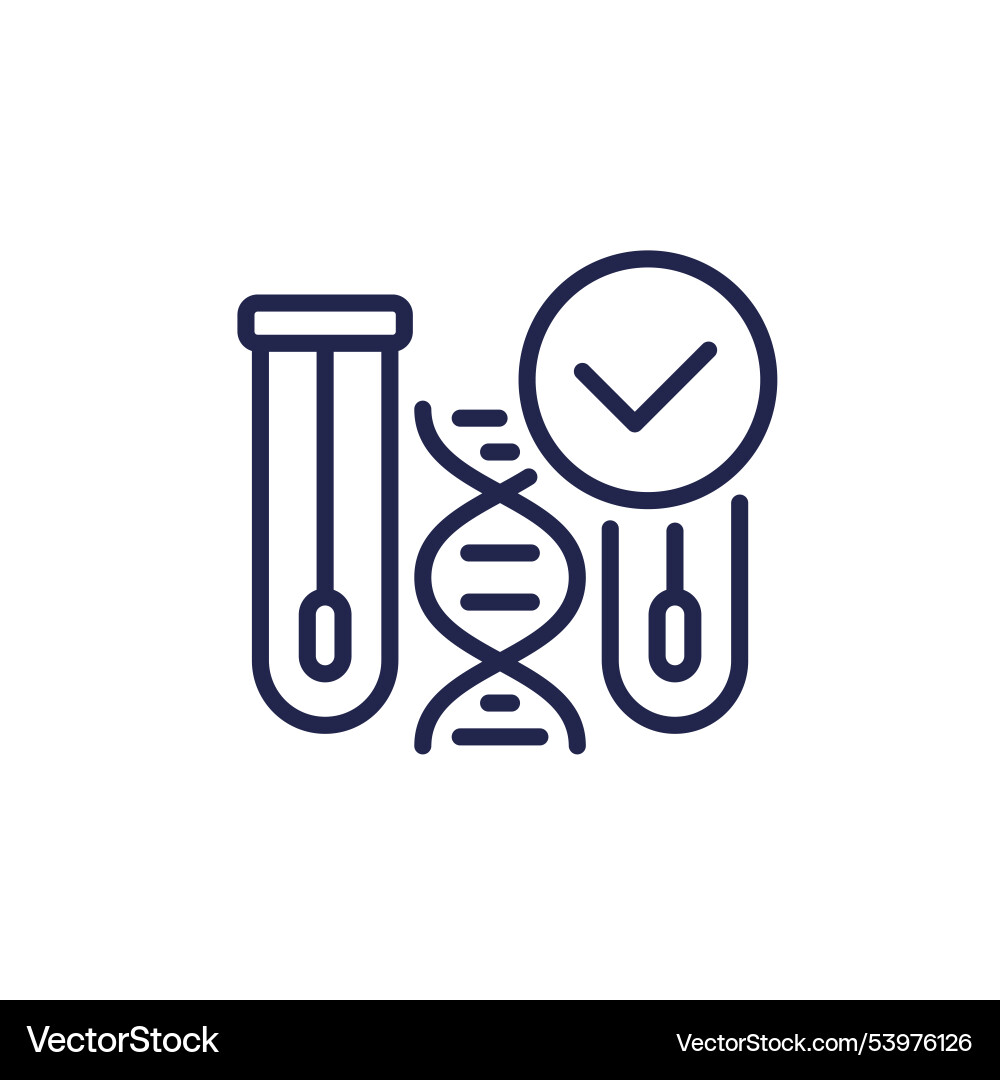 Dna swab tests line icon with a check mark Vector Image