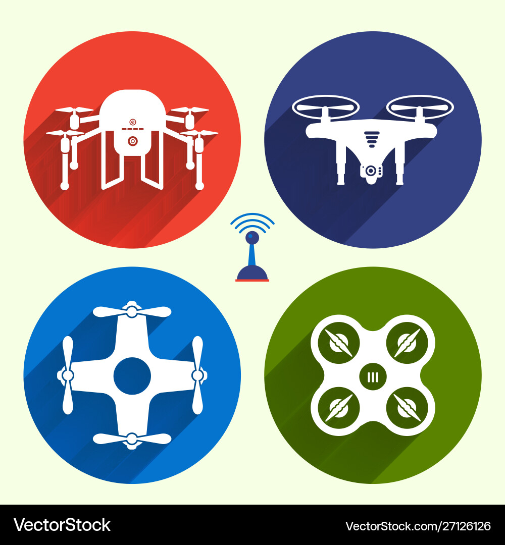 Drones set flat design element drone Drones set flat design element drone vector image