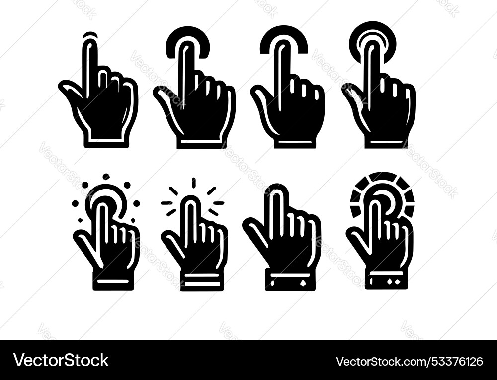Hand cursor icon set click clic Hand cursor icon set click clic vector image