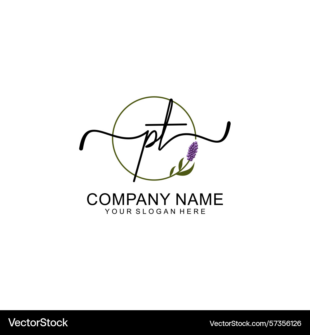 Handwritten pt initial logo with circle Handwritten pt initial logo with circle Vector Image