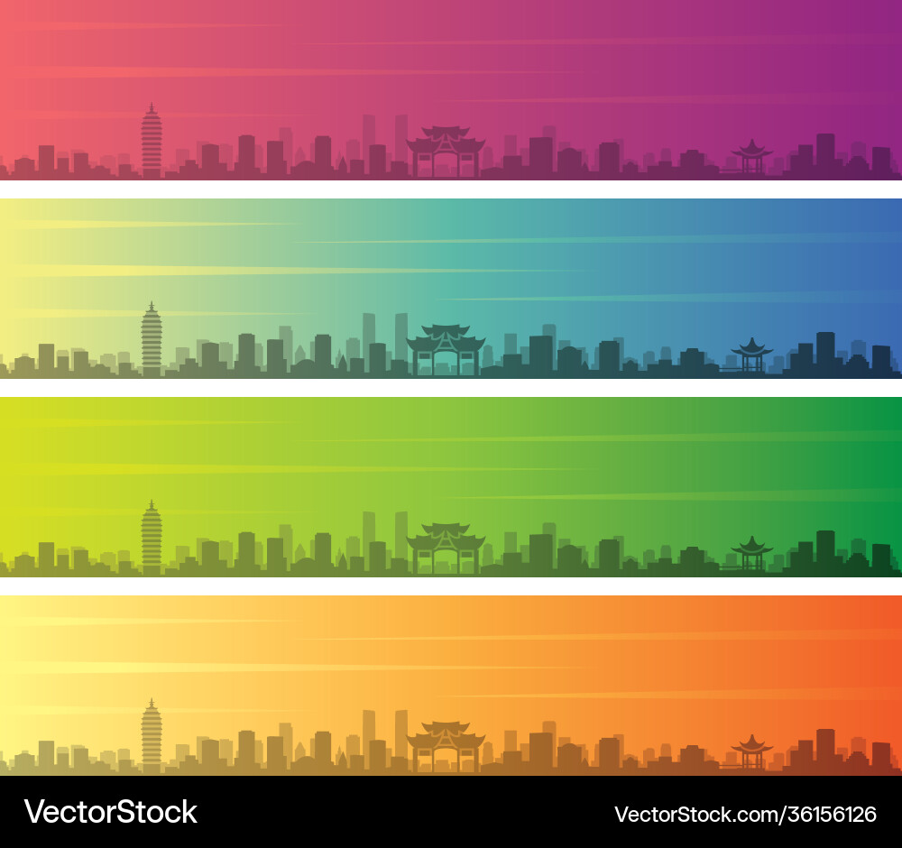 Kunming multiple color gradient skyline banner vector image