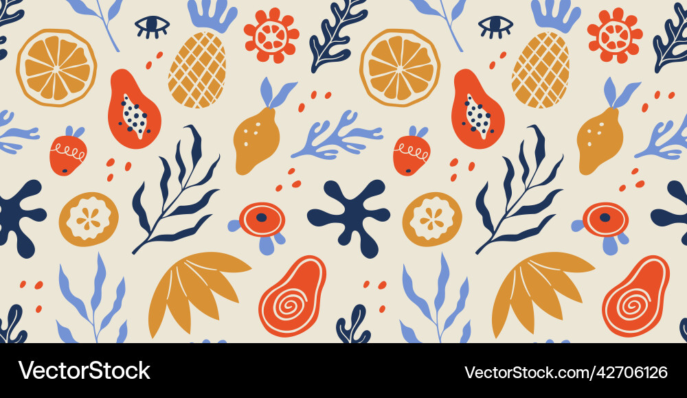 Seamless pattern with organic blobs tropic fruits Seamless pattern with organic blobs tropic fruits vector image