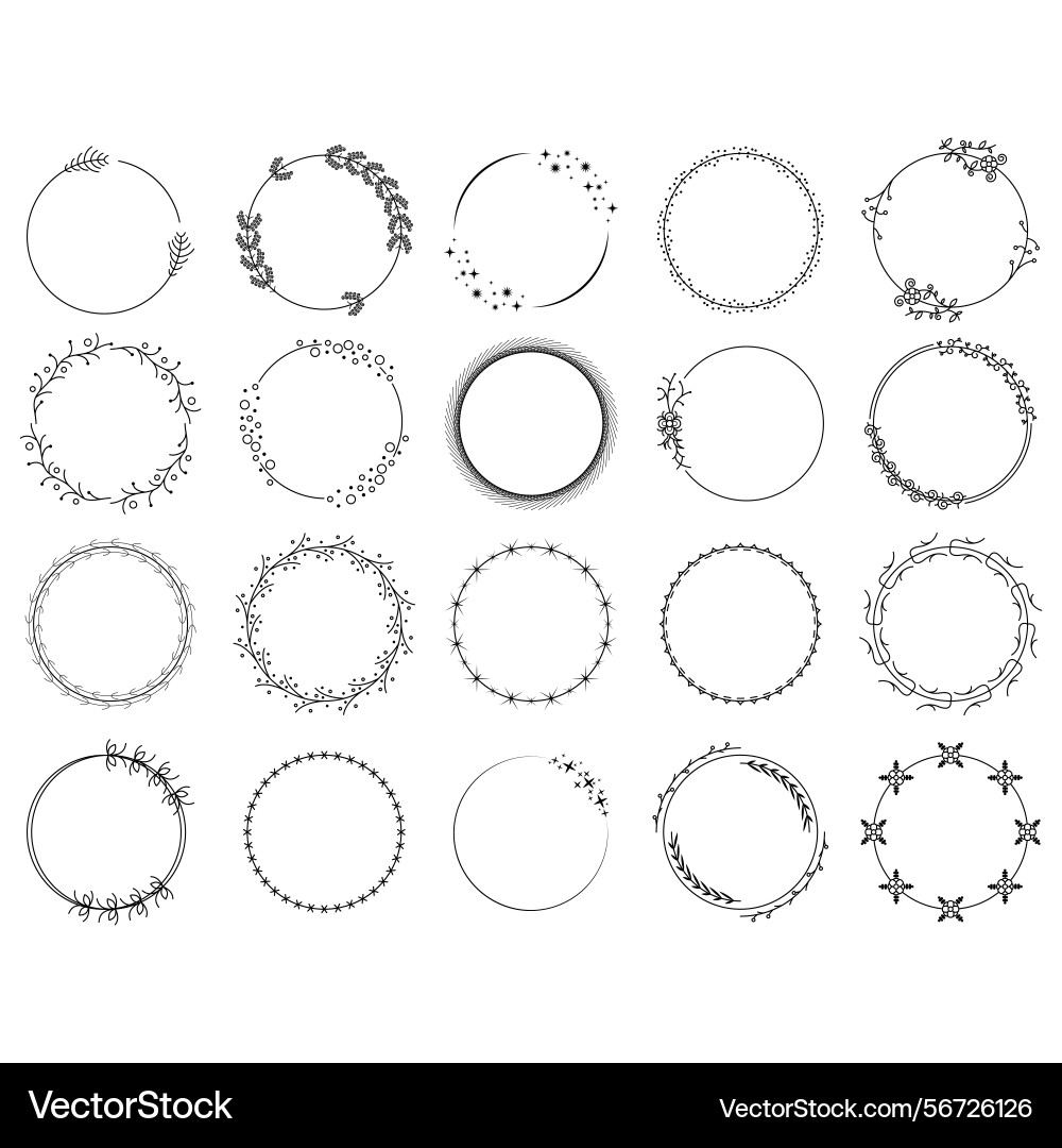Set abstract collection black simple round frame Vector Image