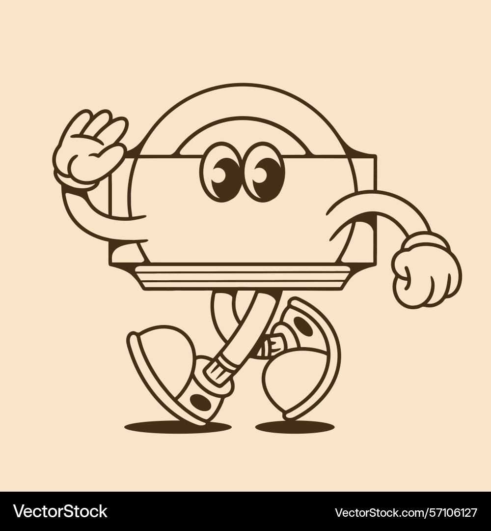 Cute retro badge character walking with style Cute retro badge character walking with style Vector Image