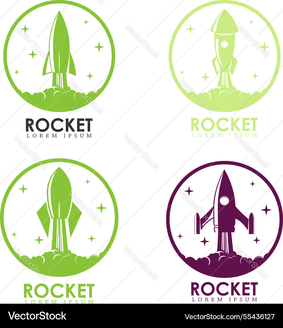 Emblems with rocket launch design elements vector image