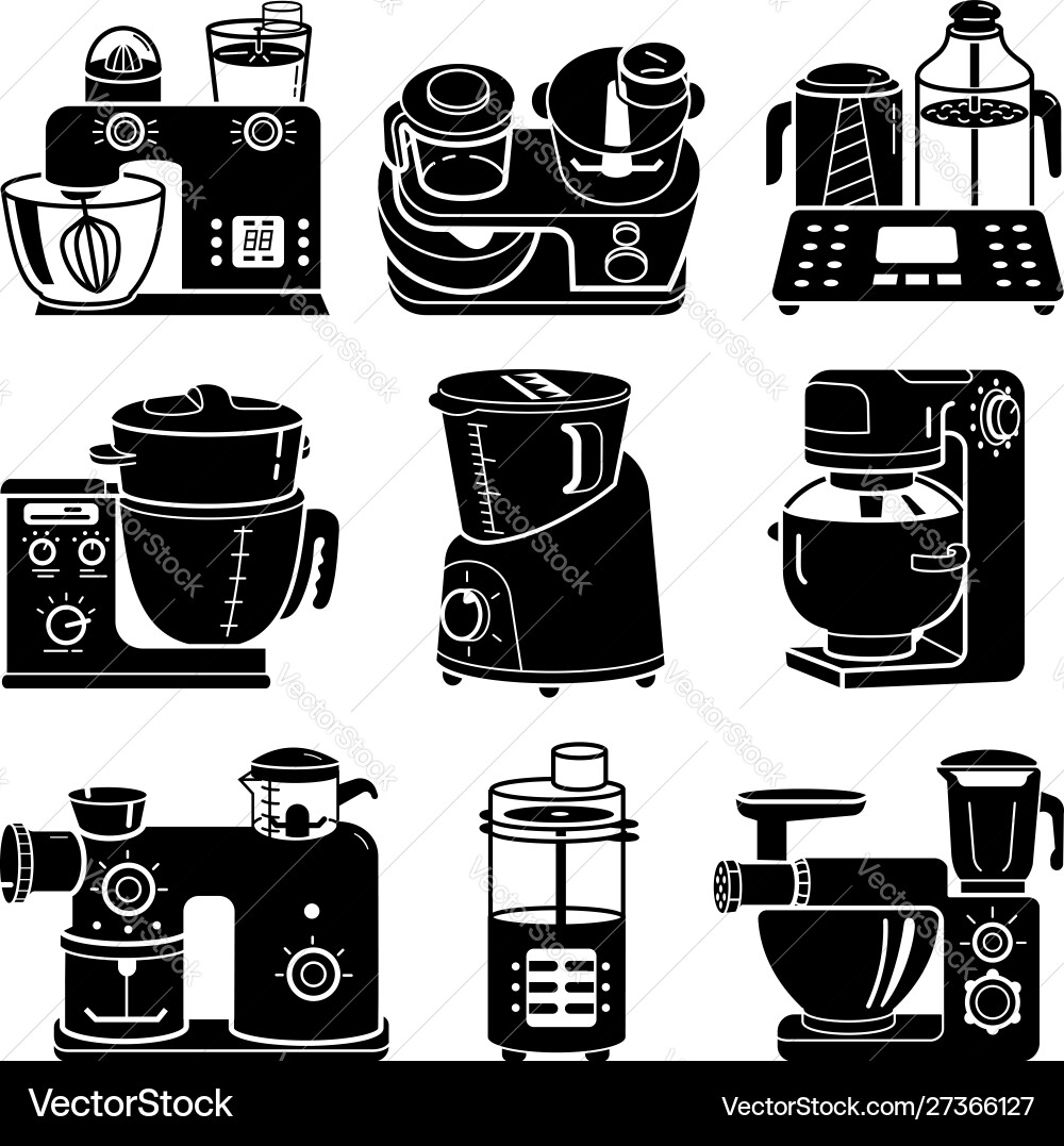 Food processor icons set simple style Vector Image