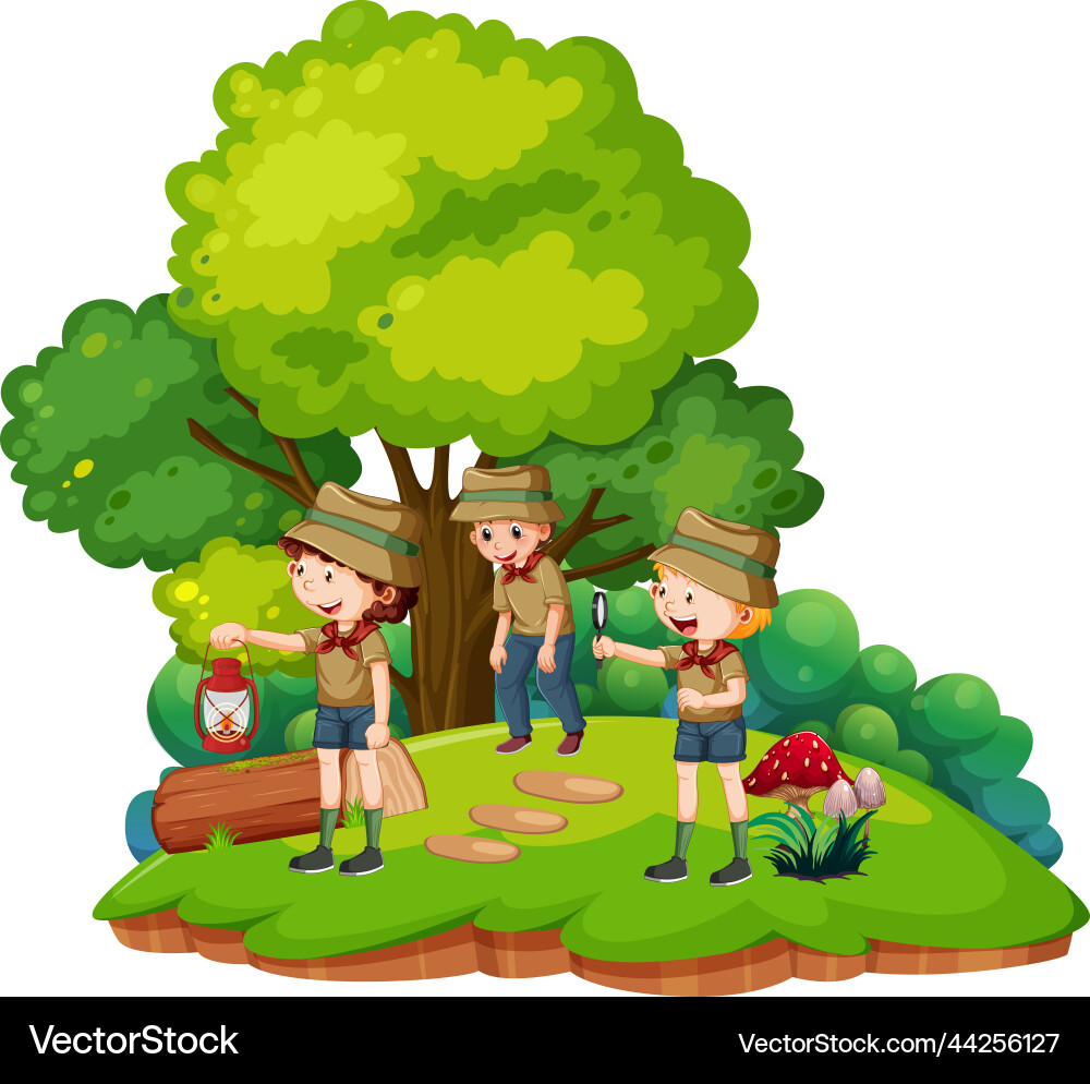 Happy kids camping at park Happy kids camping at park vector image