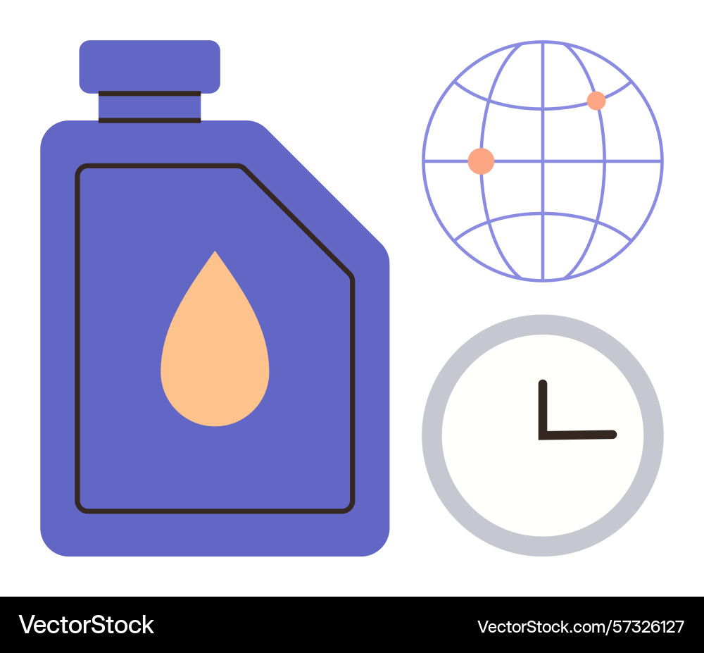 Oil container with globe and clock emphasizing Oil container with globe and clock emphasizing vector image