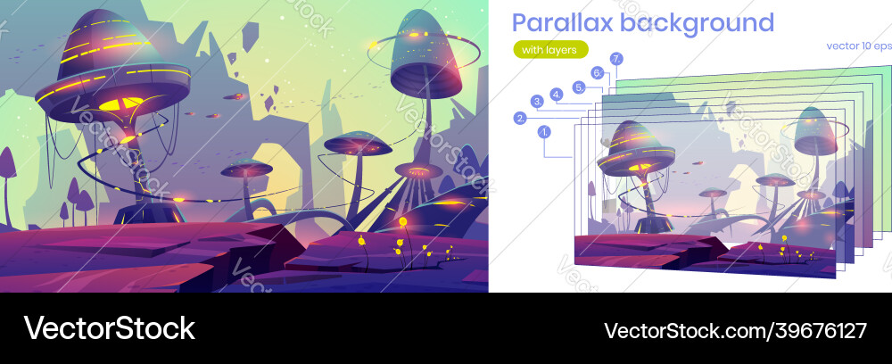Parallax background alien planet 2d landscape Parallax background alien planet 2d landscape vector image