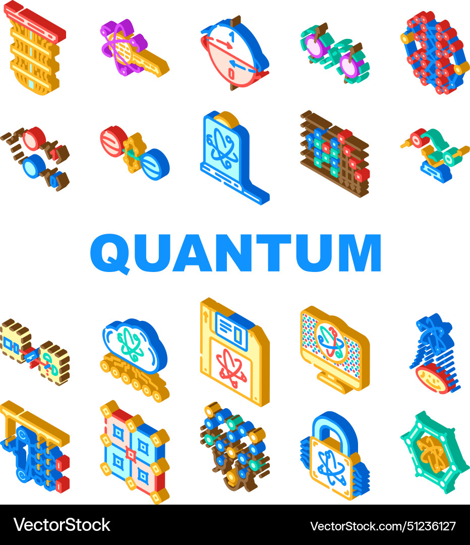 Quantum technology data network icons set Quantum technology data network icons set vector image