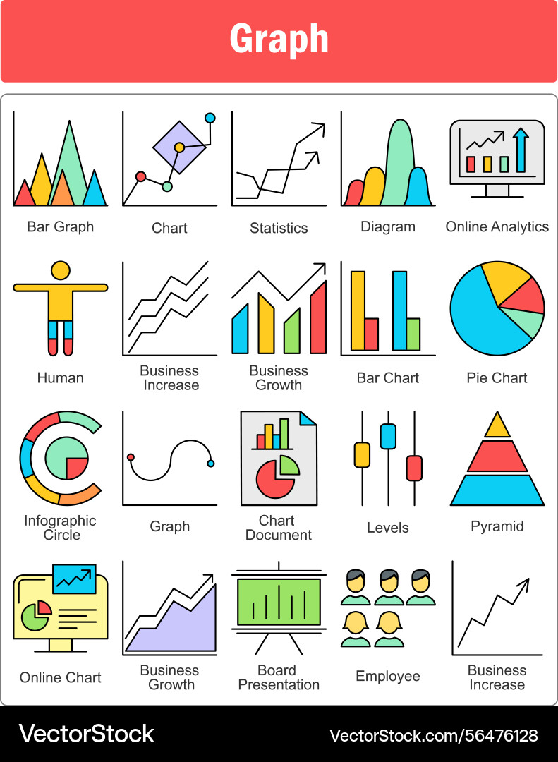 A set of 20 graph icons as bar chart vector image