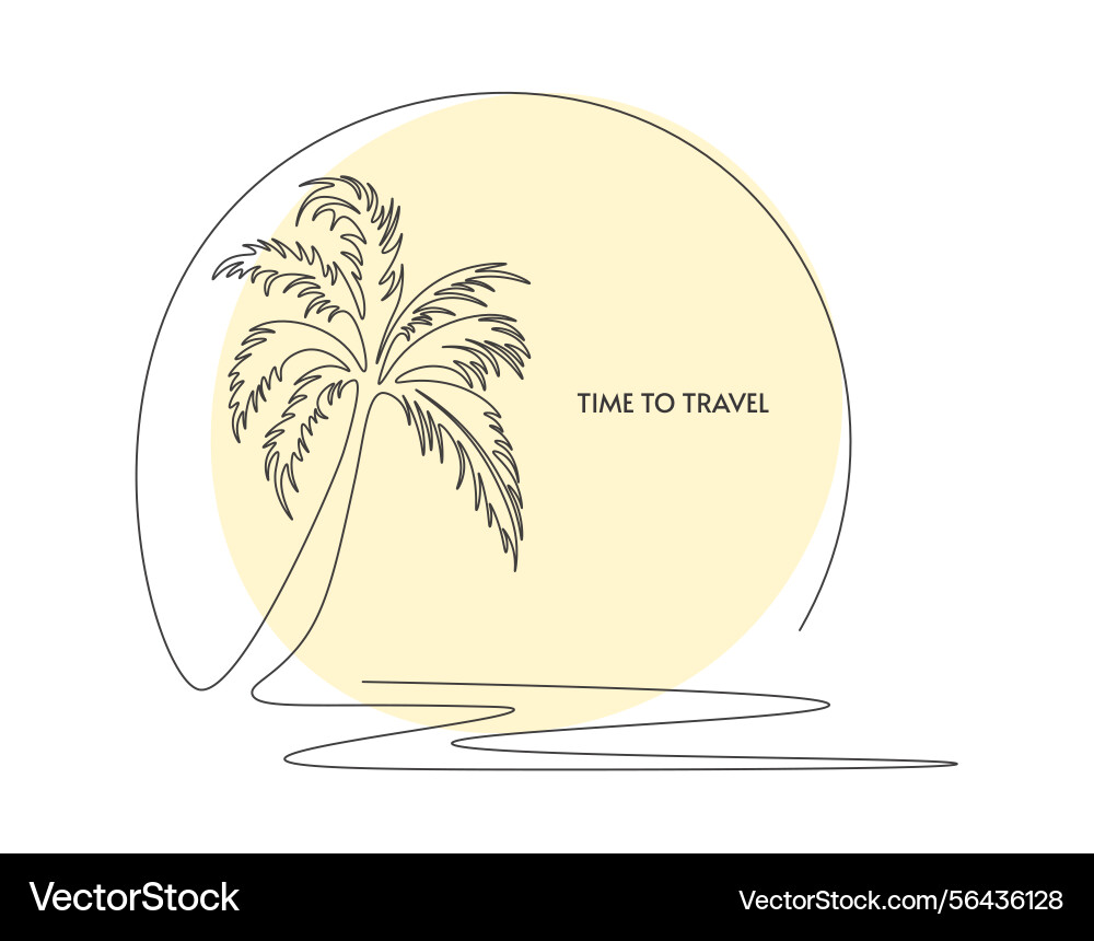 Drawing palm tree one single continuous line Drawing palm tree one single continuous line vector image