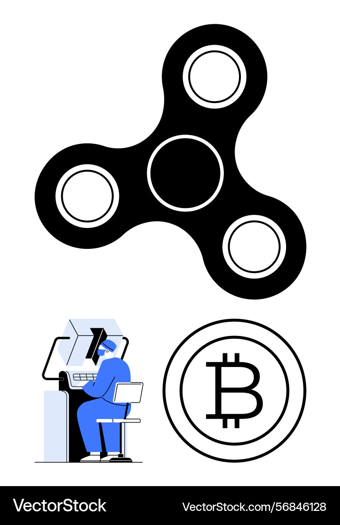 Fidget spinner programmer at desk and bitcoin Fidget spinner programmer at desk and bitcoin vector image