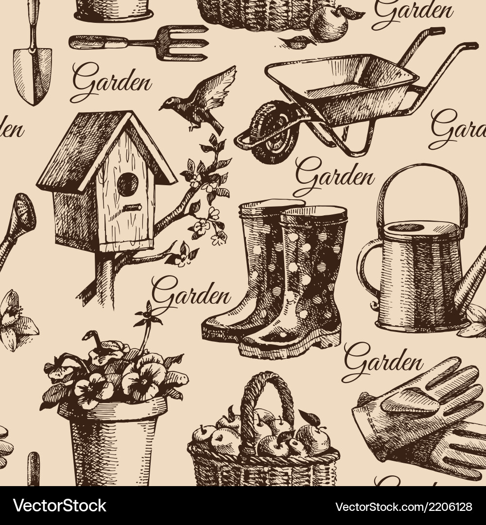 Hand Drawn Garden Sketch Pattern Vector Image