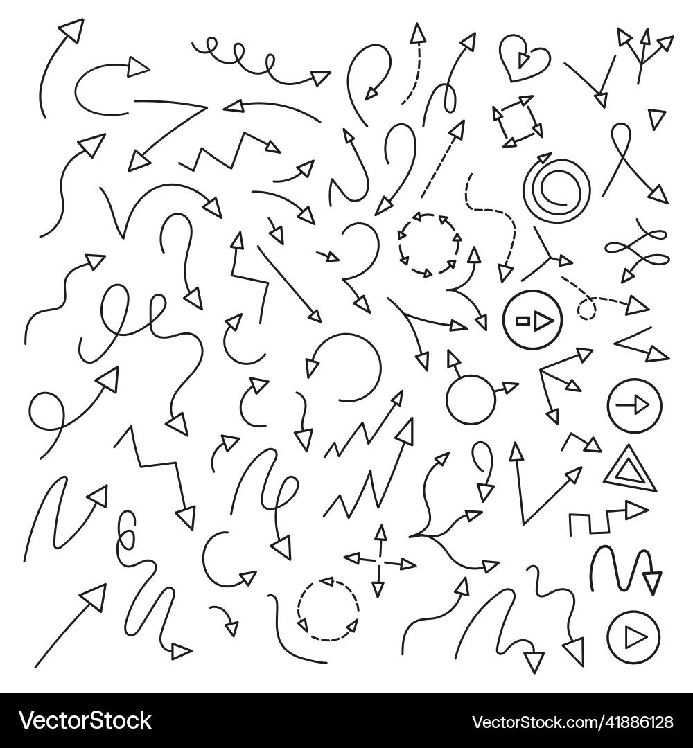Large set of linear arrows pointers and icons Large set of linear arrows pointers and icons vector image
