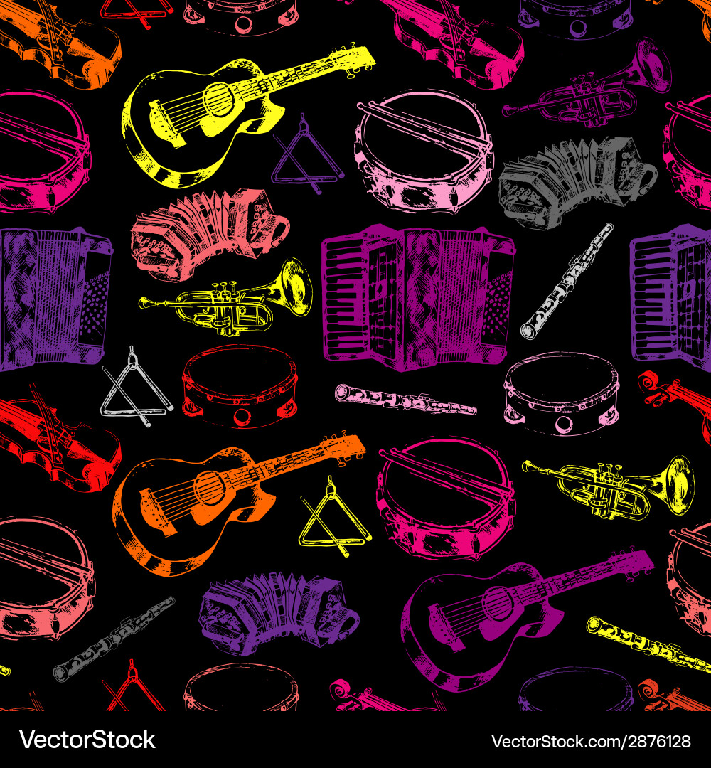 Musical instruments seamless color pattern vector image