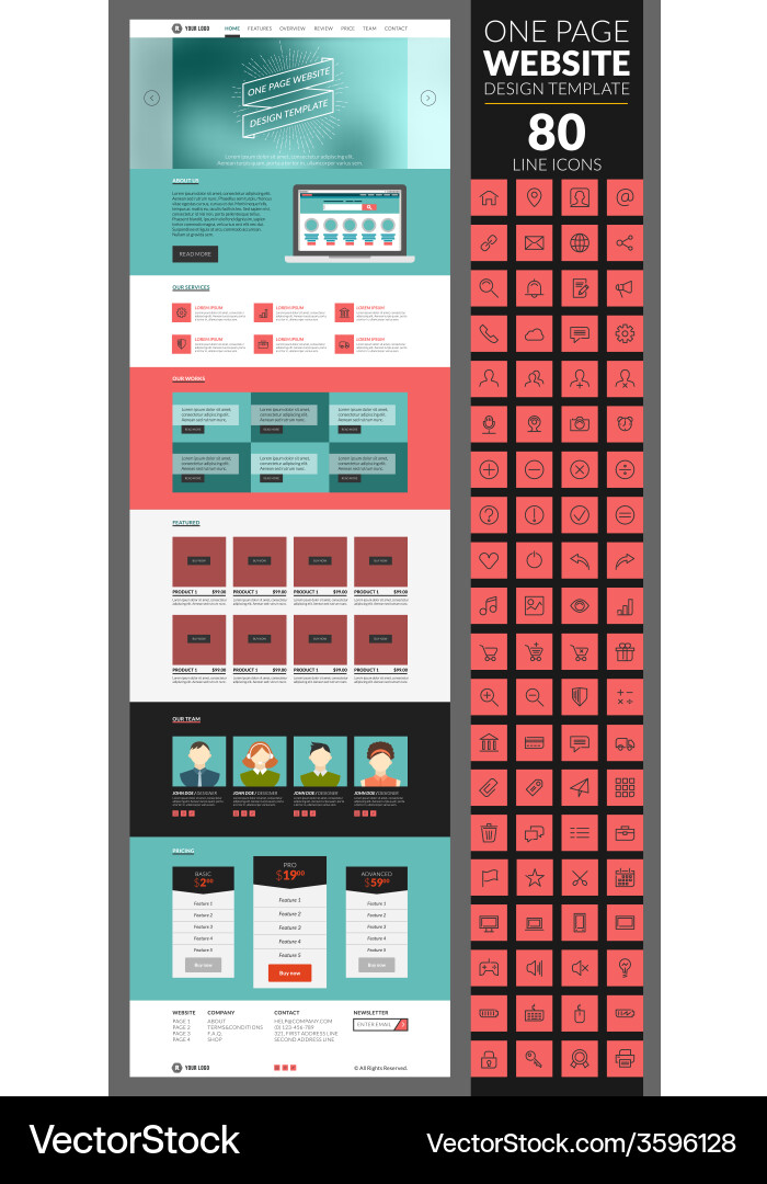 One page website template with icon set vector image