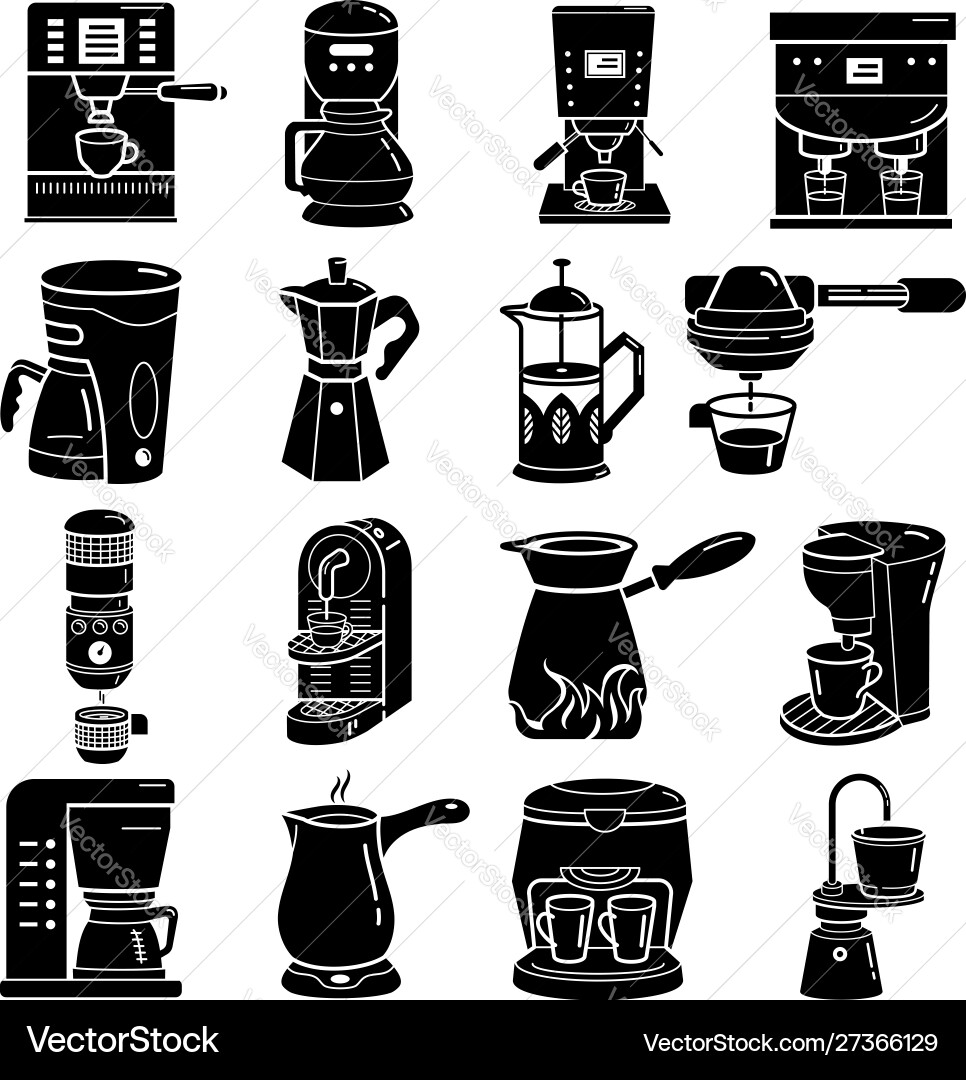 Coffee maker icons set simple style Coffee maker icons set simple style vector image