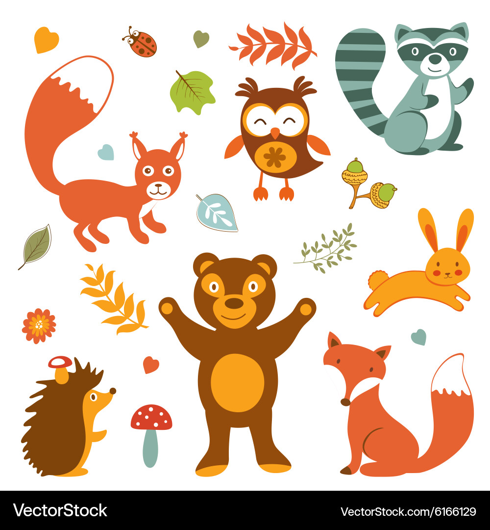 Forest Animals Woodland Set vector image