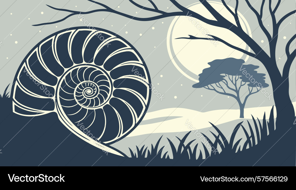 Nautilus shell in moonlit forest design Vector Image