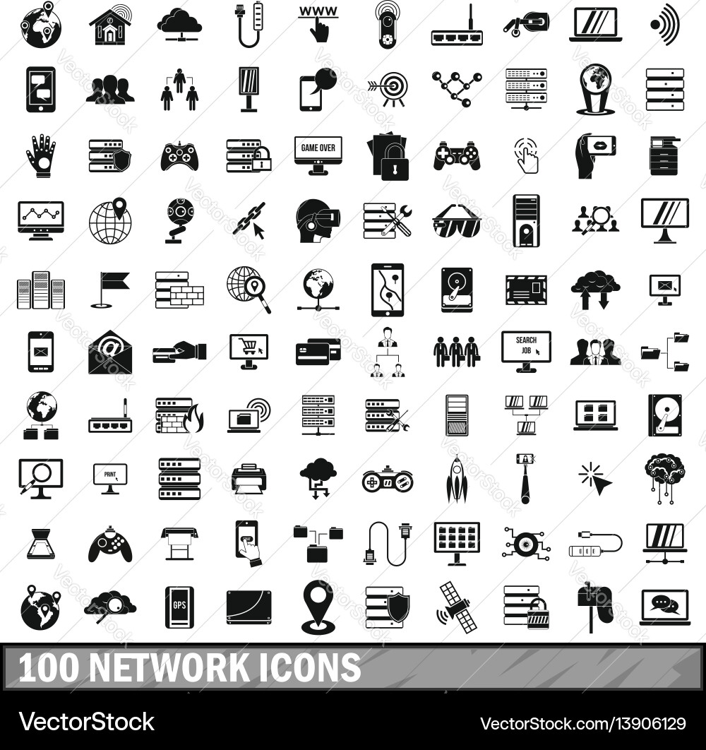 Network Icon Set - 100 Icons Vector Image