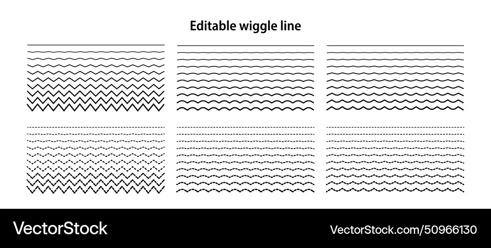 Editable wiggle lines set of wavy curves Editable wiggle lines set of wavy curves vector image