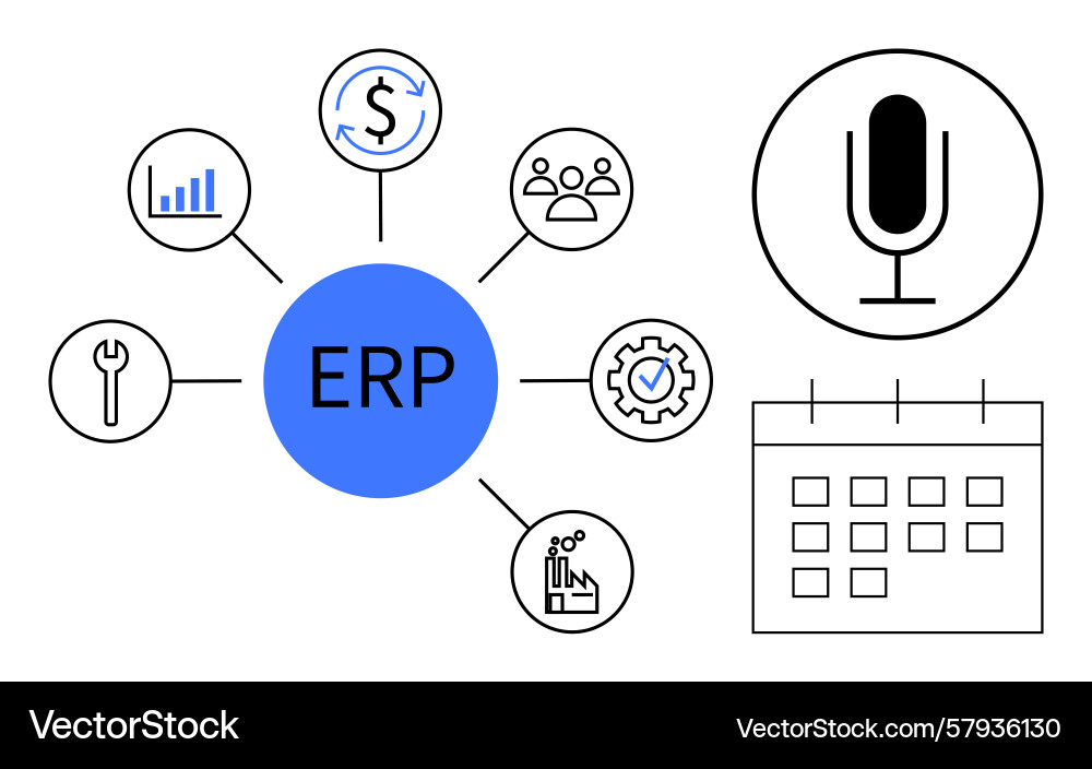 Erp system with process icons representing Erp system with process icons representing vector image