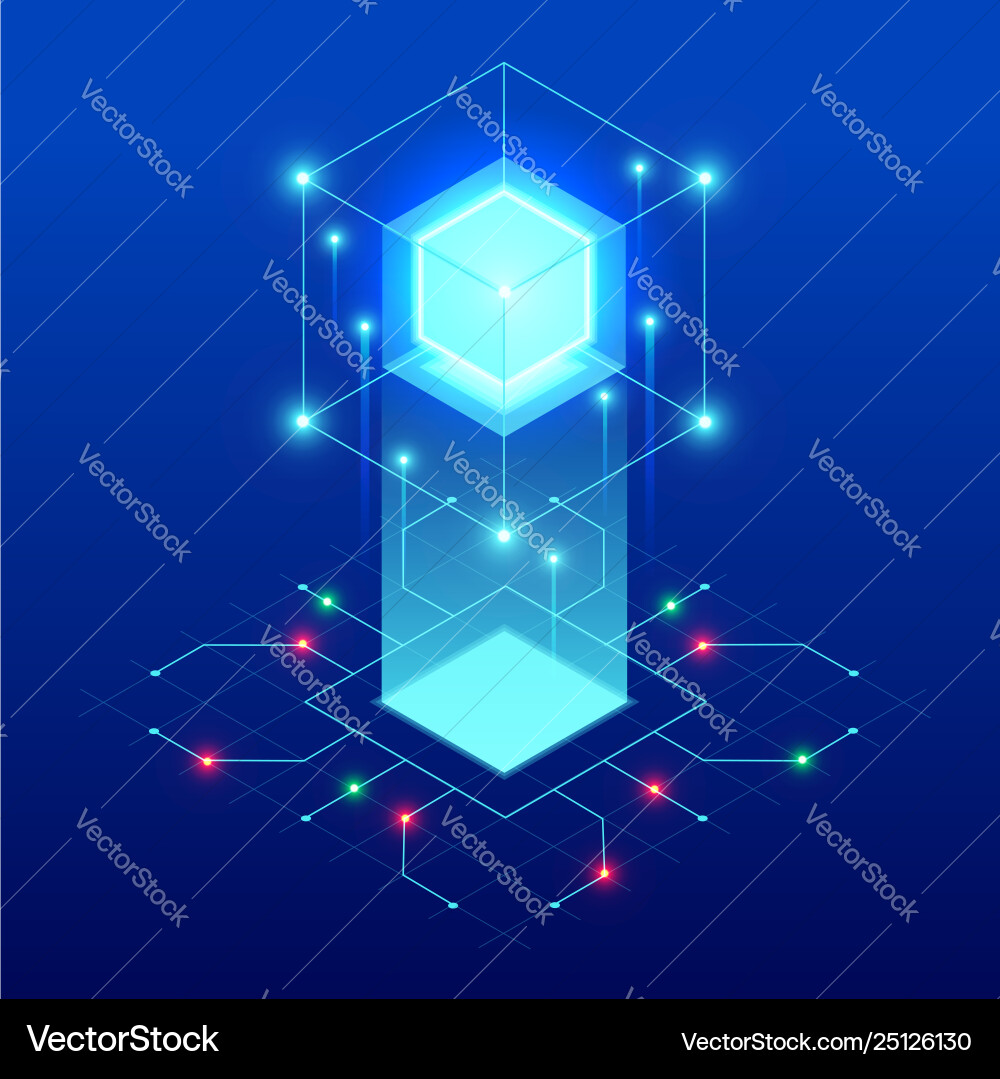 Isometric Blue Cube Data Network Vector Image