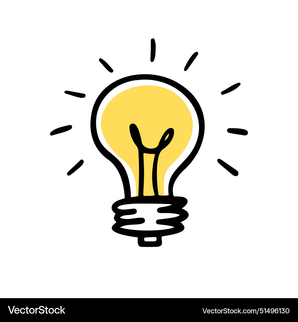 Light bulb idea rays shine doodle cartoon flat Vector Image