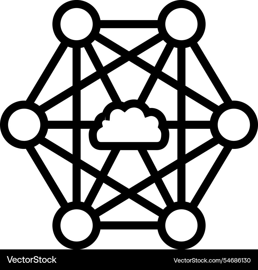 Network nodes cloud computing line icon Vector Image