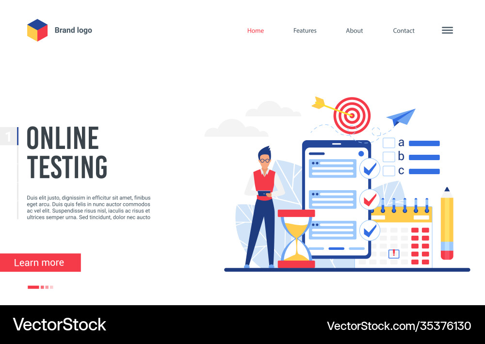 Online testing platform landing page man using vector image