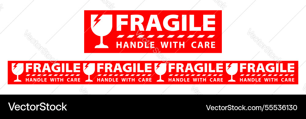Sticker fragile handle with care red Sticker fragile handle with care red Vector Image