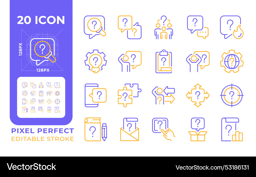 Question mark related two color line icons set Question mark related two color line icons set vector image