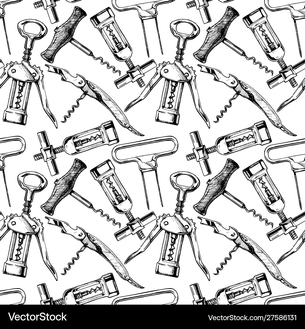 Seamless pattern with different corkscrews Seamless pattern with different corkscrews vector image