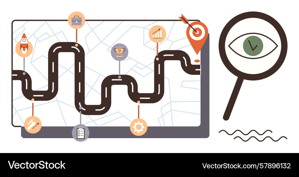 Roadmap on a screen with target and magnifying Vector Image